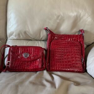 2 Vtg Brighton Red Patent Croc-Embossed Crossbody Bag - Women's Shoulder Bag